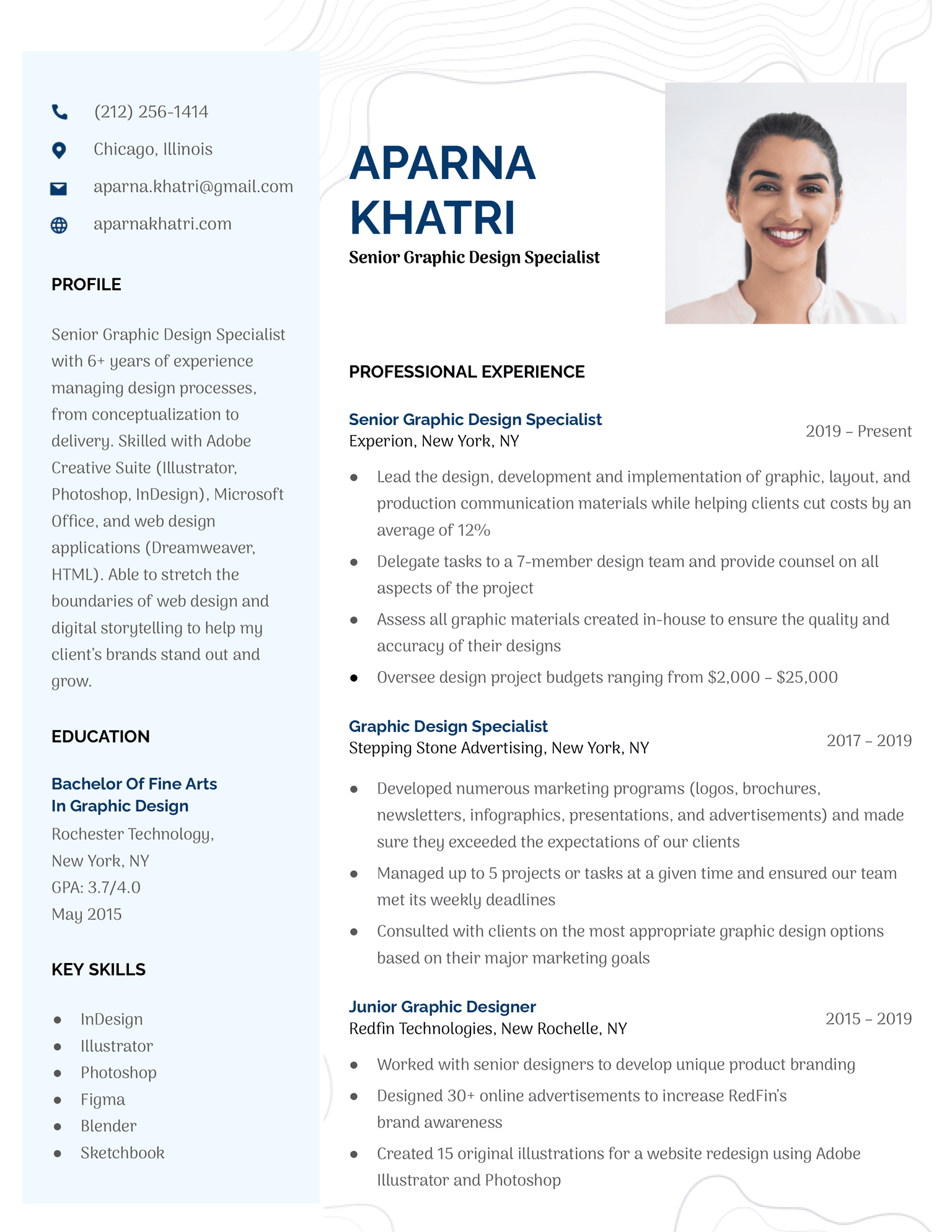 The Pastel resume template for Google Docs in blue.