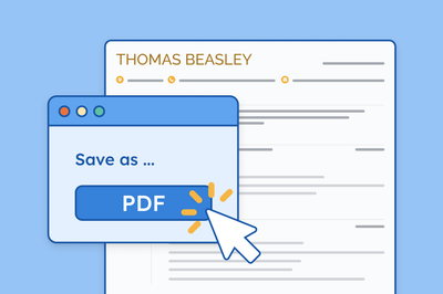 Image showing a resume file being saved as a PDF.