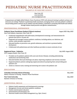 An example pediatric nurse resume