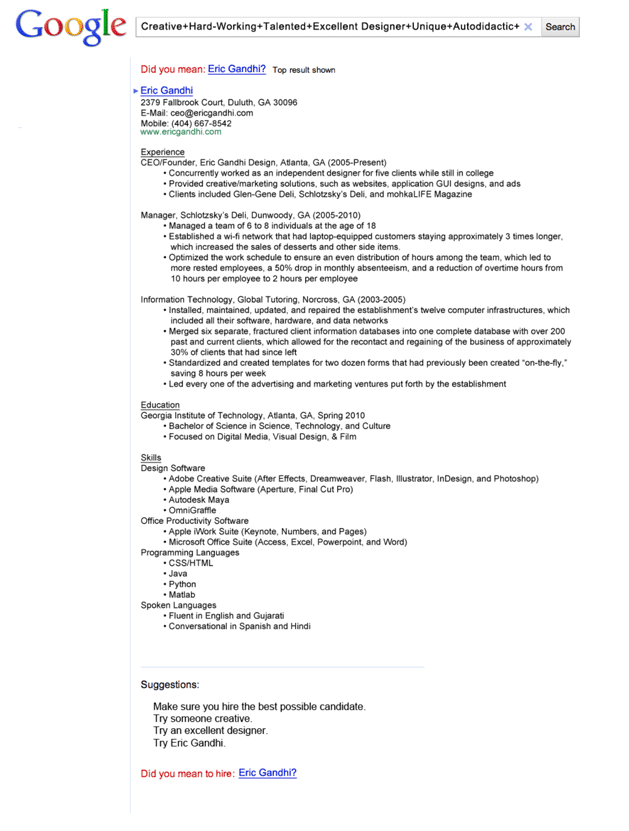 An example of a perfect resume for a Google graphic designer job.
