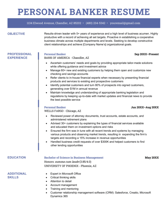 13 Banking Resume Examples, Template, & Writing Guide