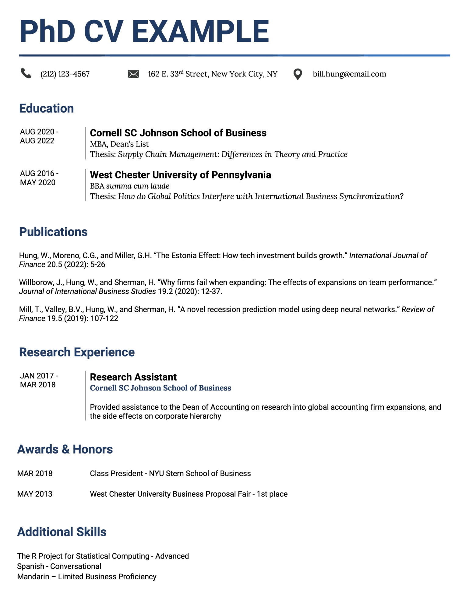 sample phd application cv