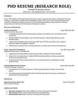 A research track PhD resume example.