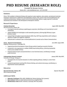 A research track PhD resume example.