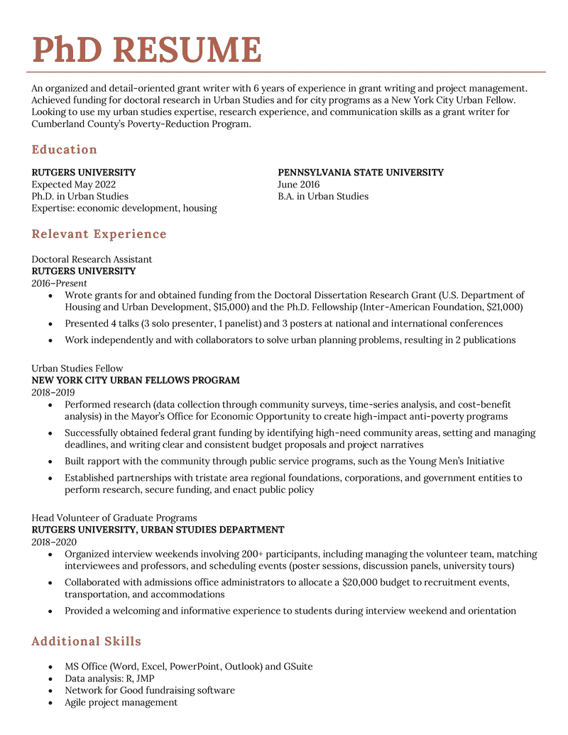 A PhD resume example