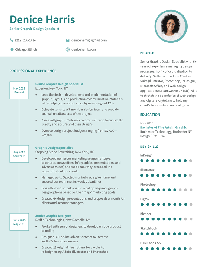 Image of the photo resume to download as a resume PDF.