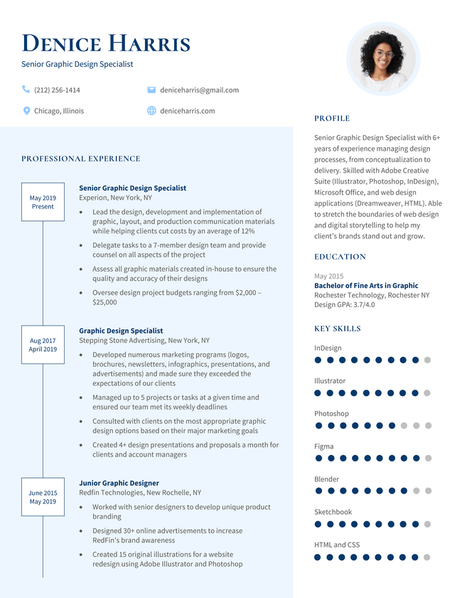 The "Photo" photo resume template in blue
