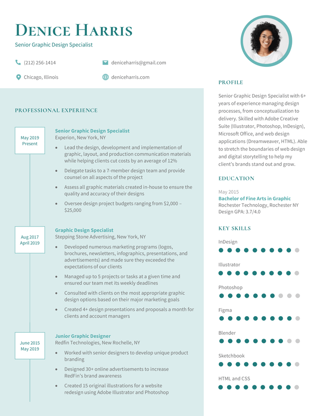 The "Photo" photo resume template in teal