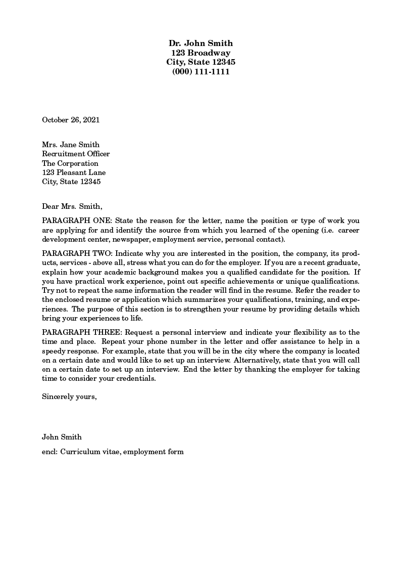 cover letter format latex