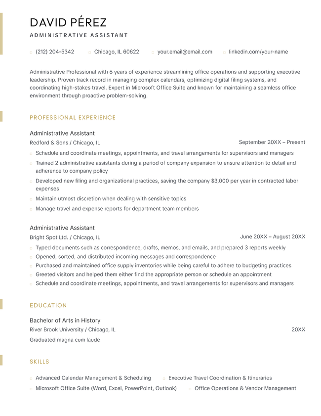 The Plain minimalist resume template in gold.