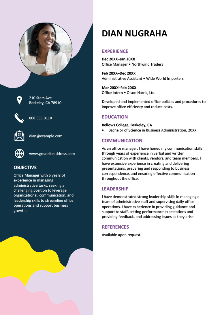 A preview of the "Playful" resume template available in Word