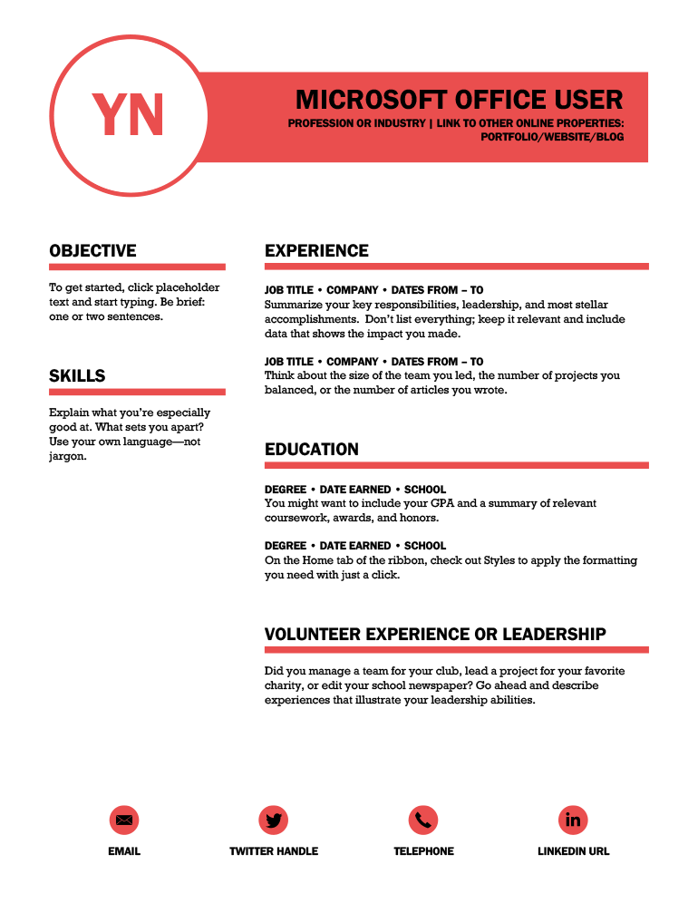 An example of the "Polished" resume template available with MS Word