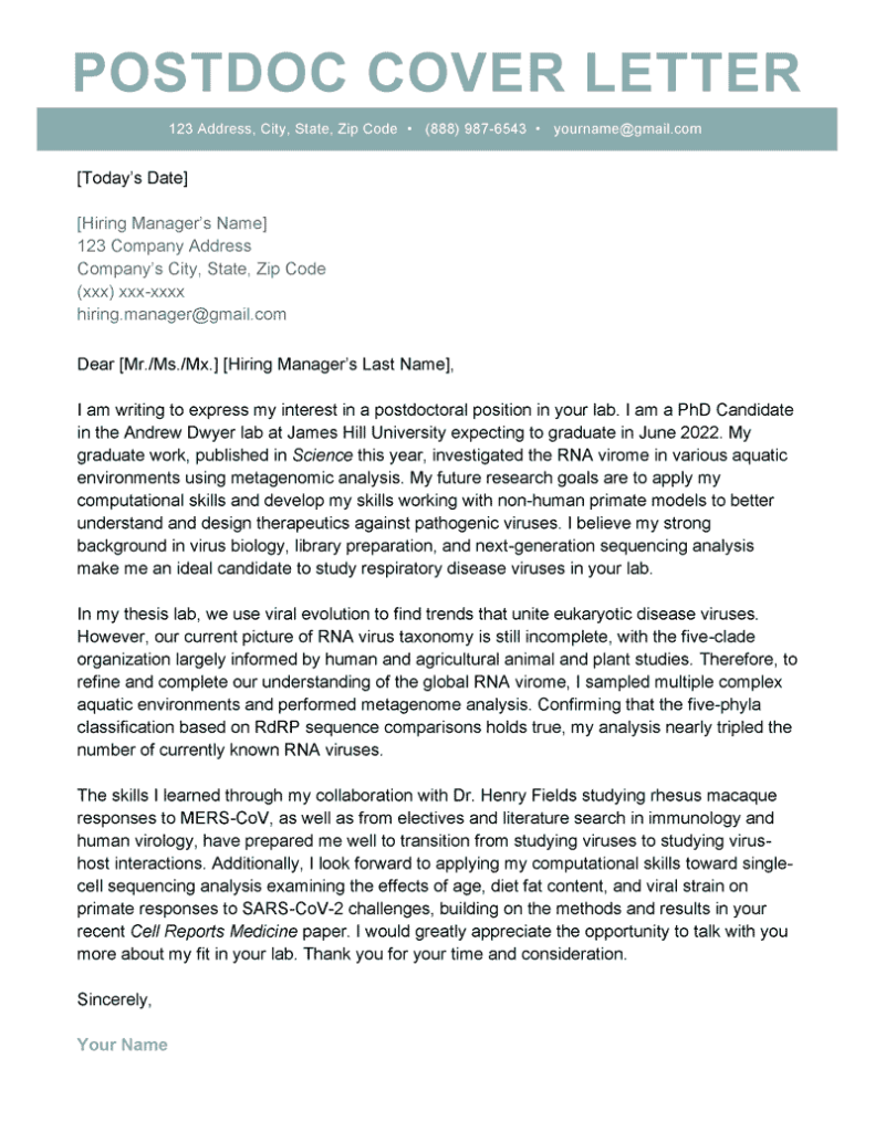 cover letter for postdoc in neuroscience