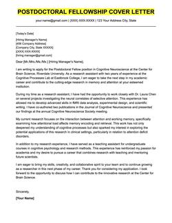 An example cover letter for a postdoctoral fellowship.
