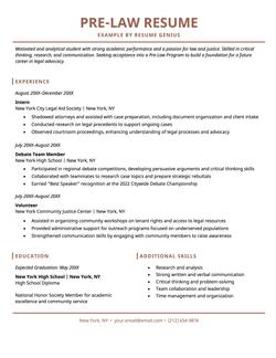Pre-law resume example and template
