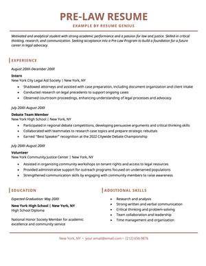 Pre-law resume example and template