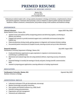 Premed resume example and template