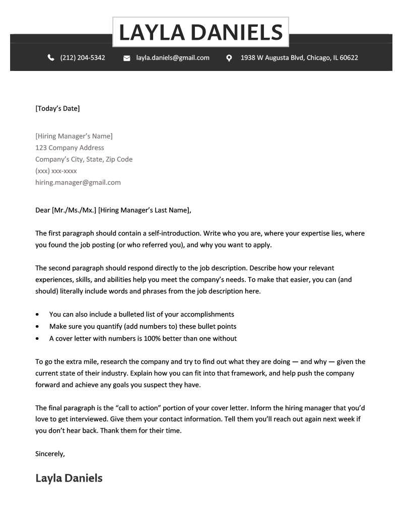 An example of the premium cover letter template for word