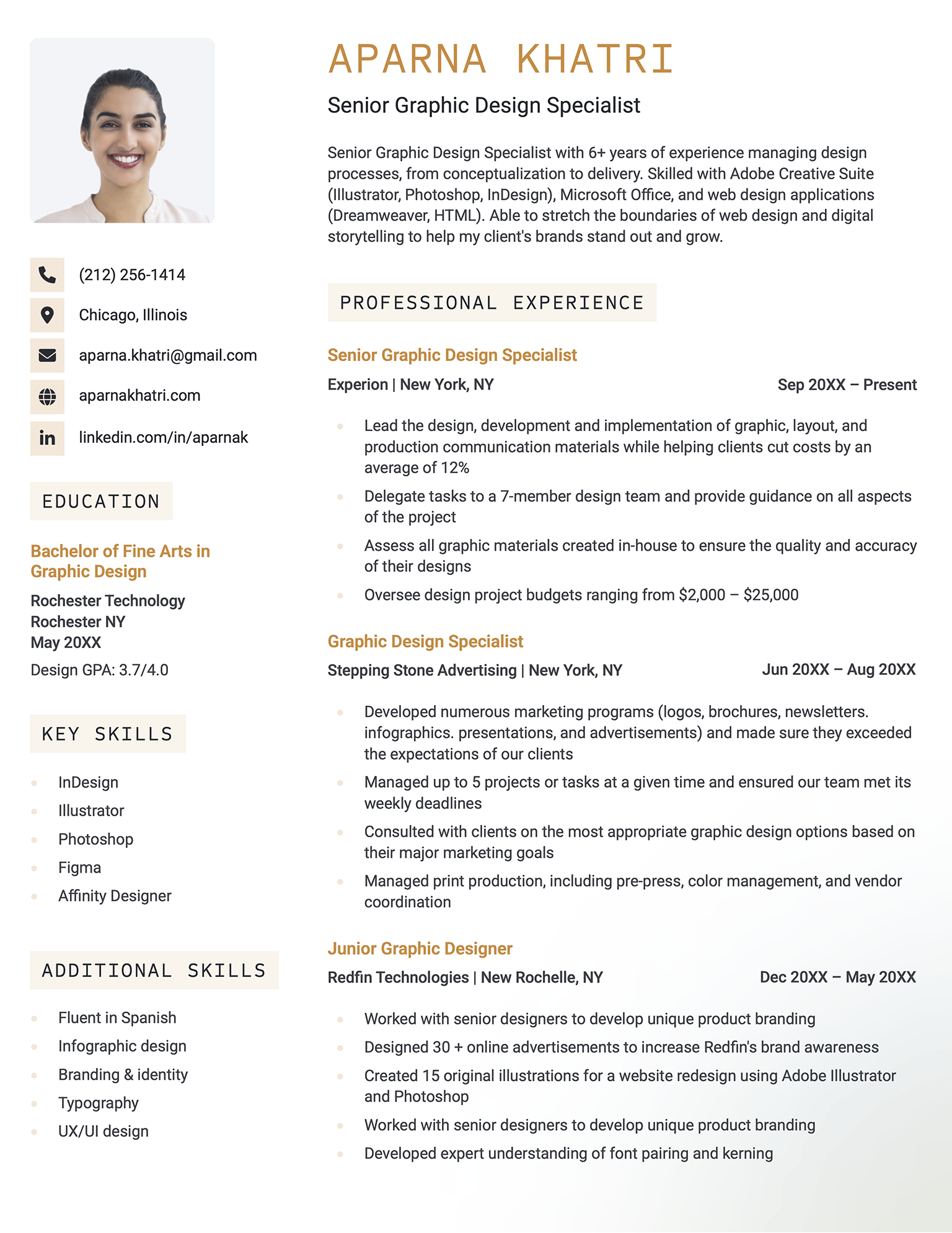 The 'Prime' resume template in orange with two columns, colorful accents, and a subtle gradient in the lower right-hand corner.