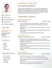 The 'Prime' resume template in orange with two columns, colorful accents, and a subtle gradient in the lower right-hand corner.