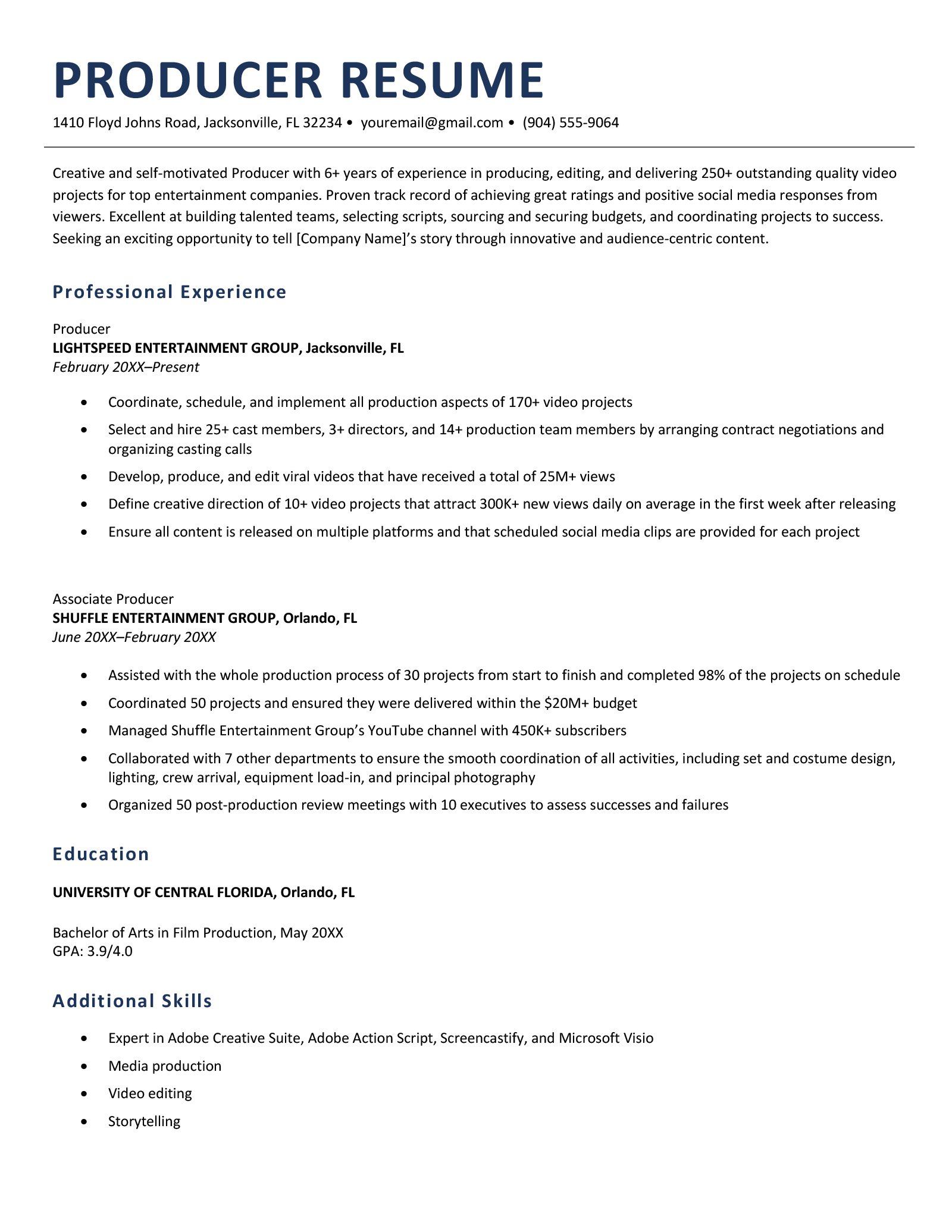 An example of a resume for a film producer.