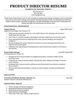 An example of a resume for a product director role.