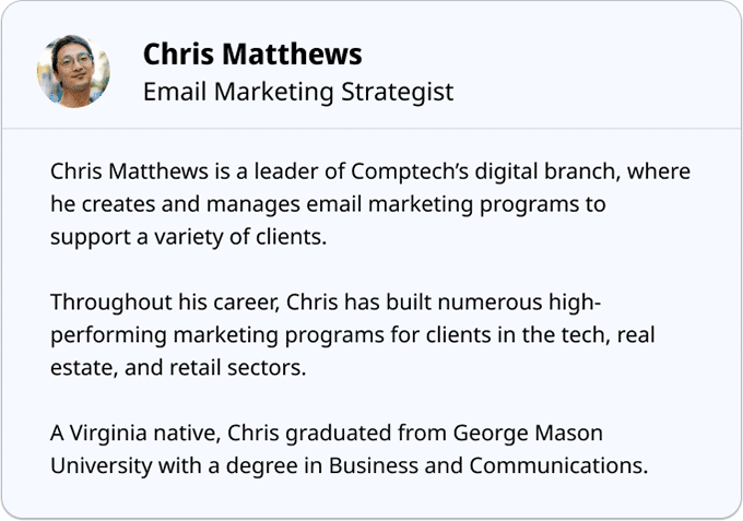 An example of a professional bio for an email marketing strategist