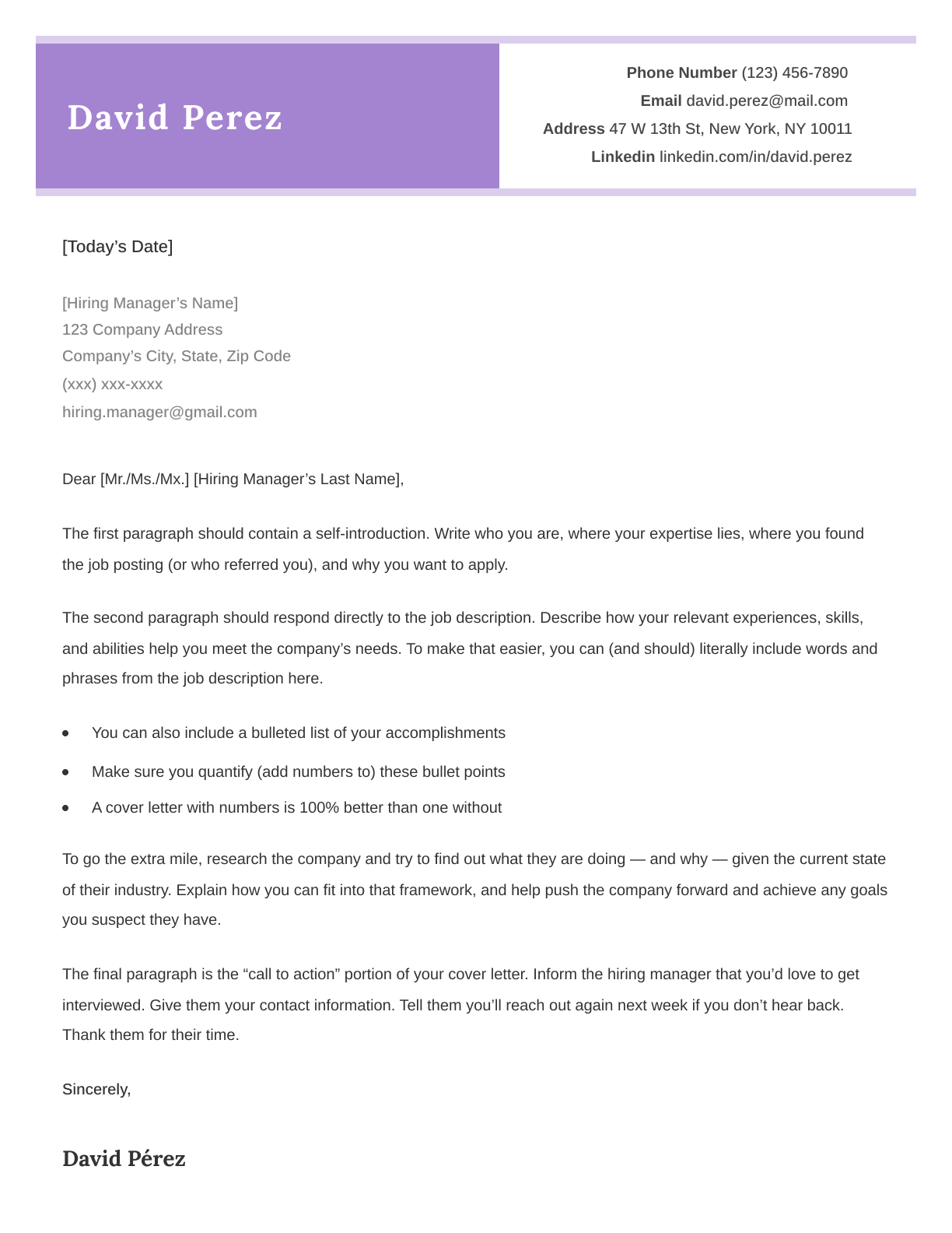 The Professional cover letter template in violet.