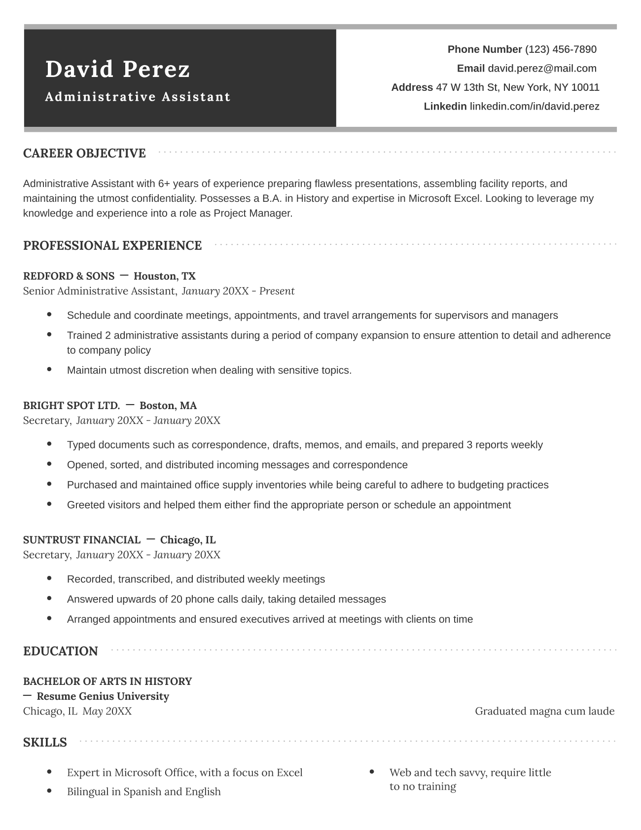 Professional CV template in black