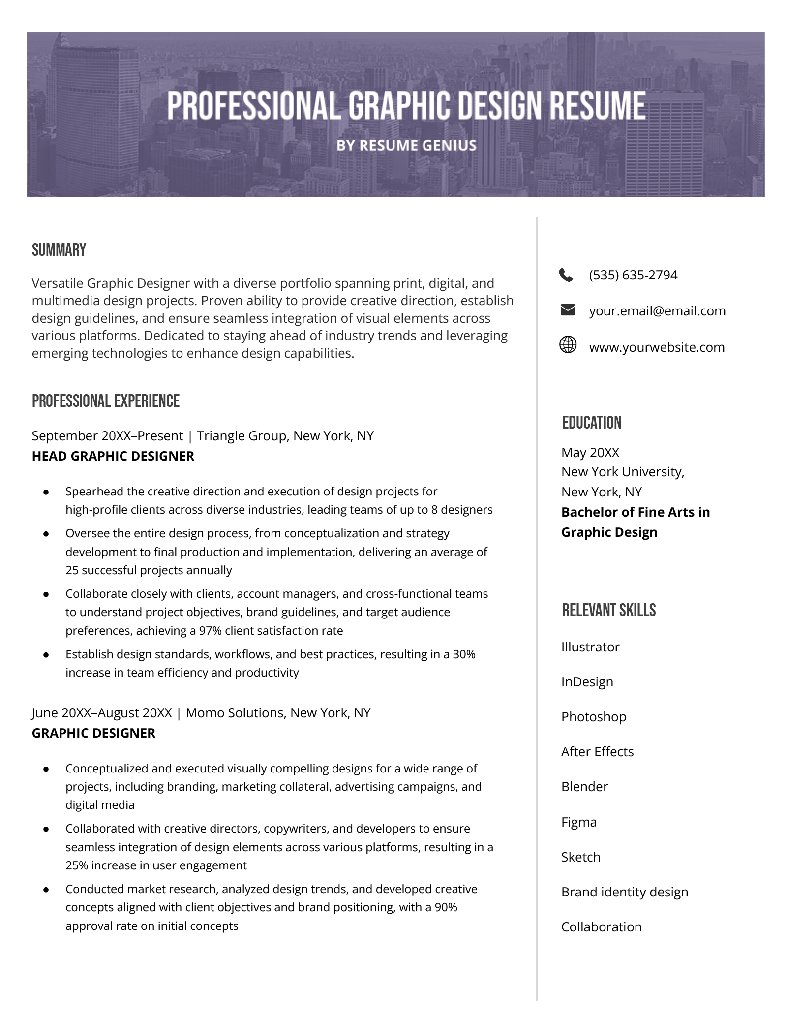 An example of a professional graphic designer resume. 