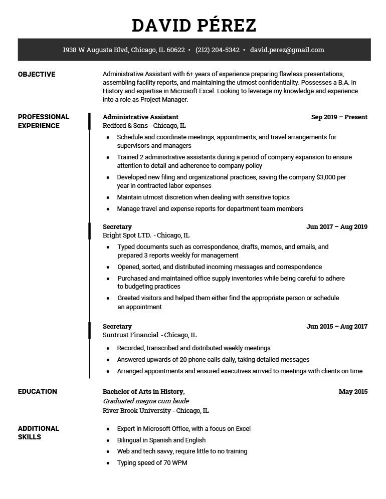 An example of a professional looking resume template for MS Word