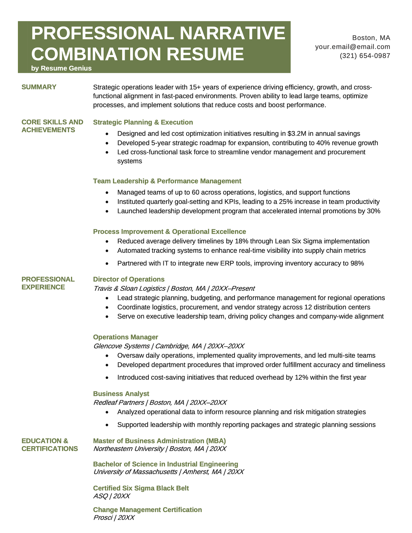 A combination (hybrid) resume template for candidates with a long career history.