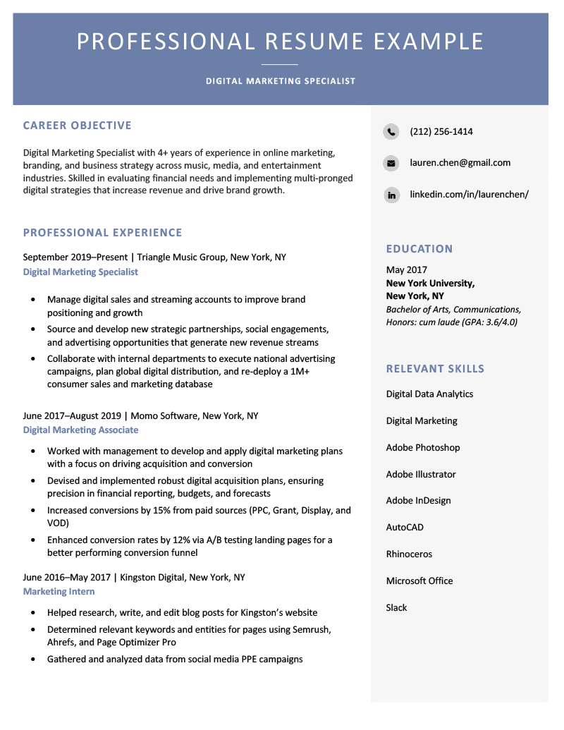 good resume format examples