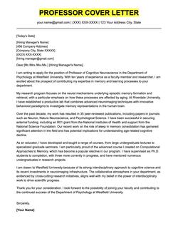An example cover letter for a professor position.