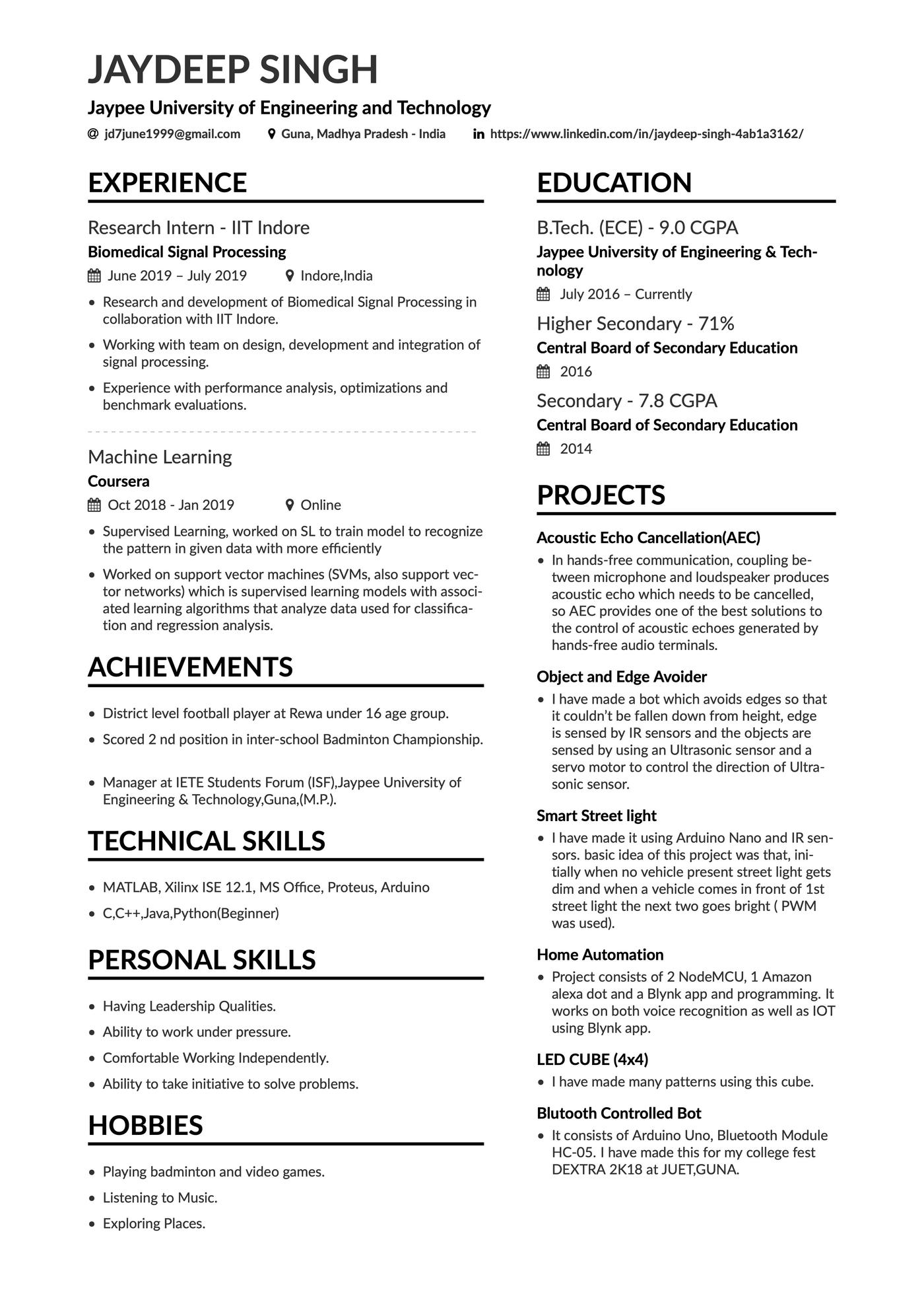 Project highlights LaTeX resume template.