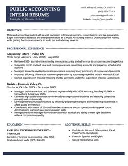 Public accounting intern resume example