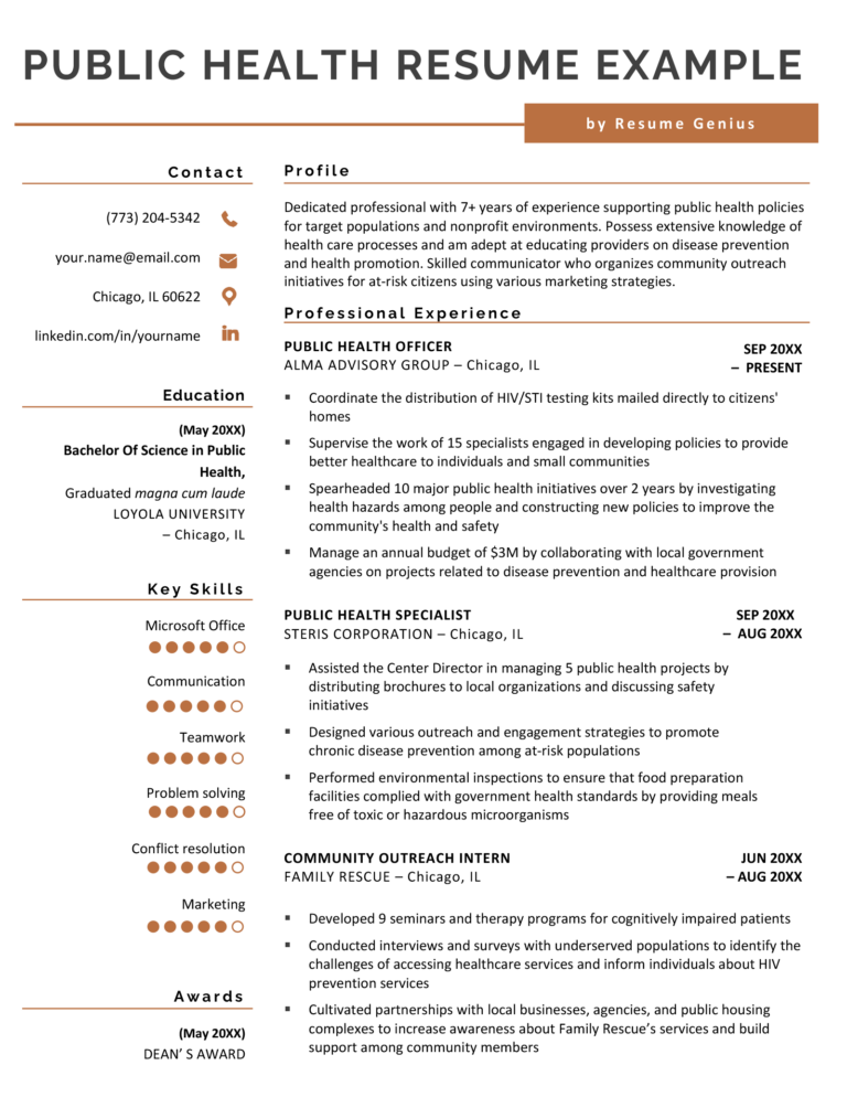 sample resume objectives for public health