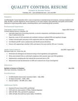 An example quality control resume.