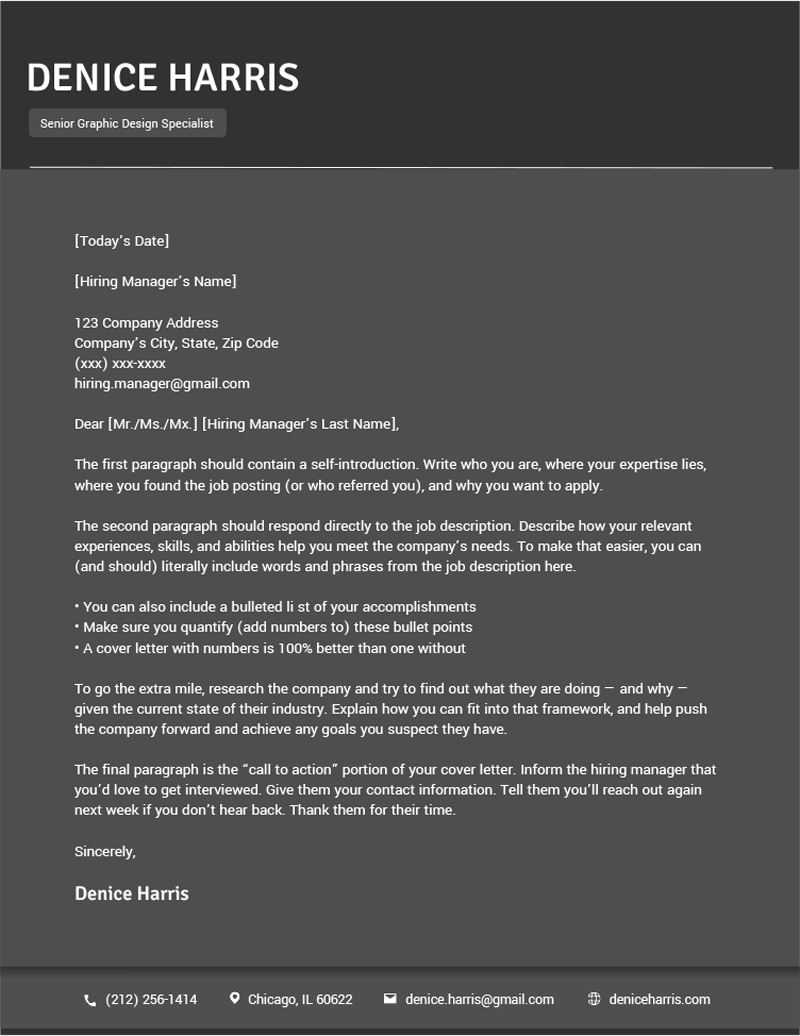 An example of the quick cover letter template for word