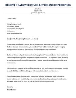 A recent graduate cover letter by an applicant with no experience.