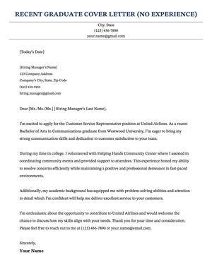 A recent graduate cover letter by an applicant with no experience.
