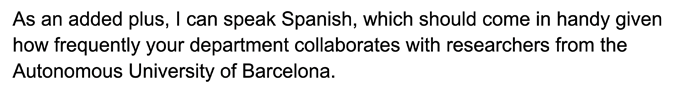 An example of a recent graduate cover letter highlighting the applicants Spanish skills