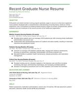 A resume example for a recent nursing graduate.