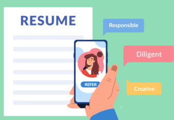 References on a resume shown by a person acting as a reference by referring the applicant through a mobile application