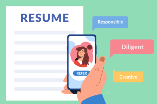 References on a resume shown by a person acting as a reference by referring the applicant through a mobile application