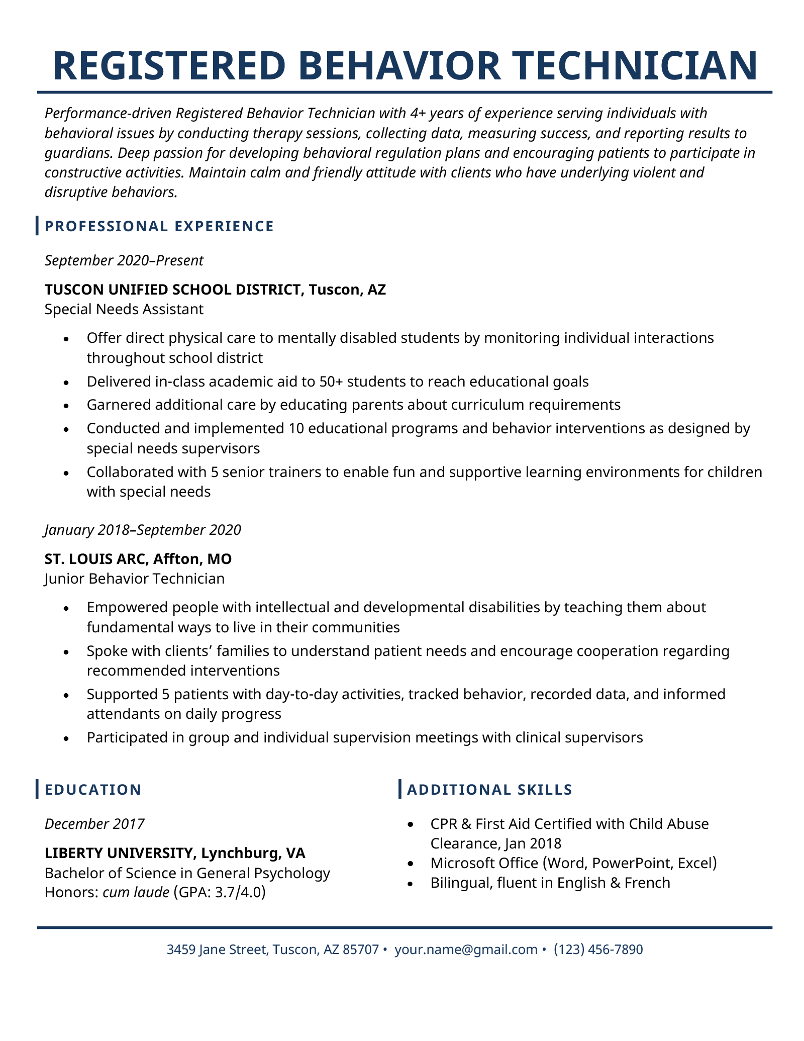 An RBT resume example