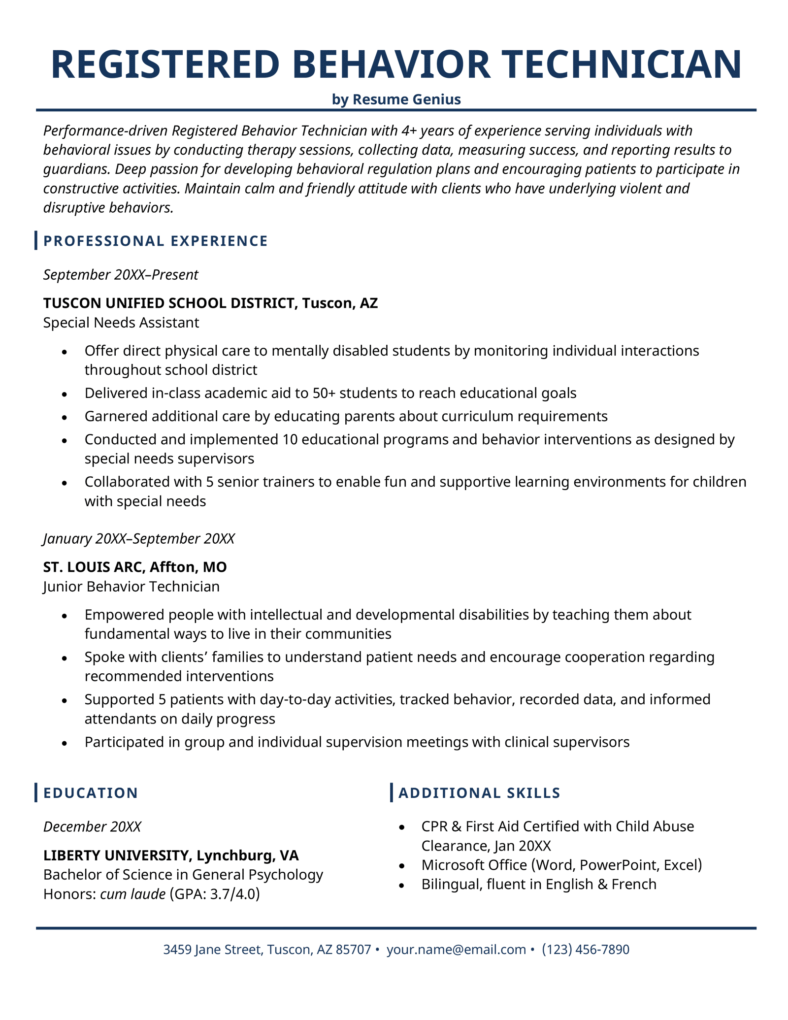 An RBT resume example.