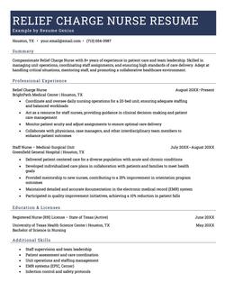 Relief charge nurse resume example and template