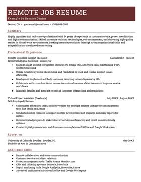 A resume example for a remote job.