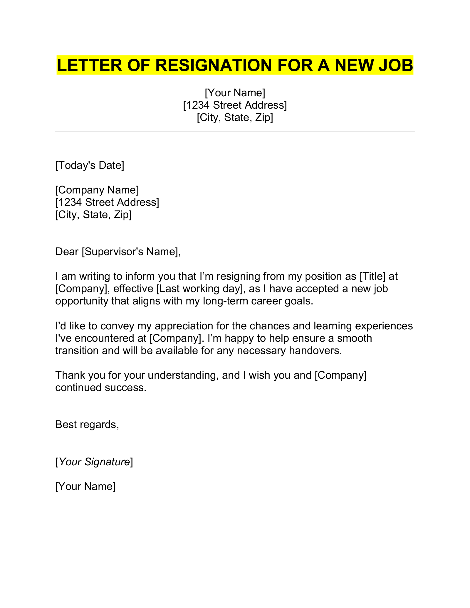 A general resignation template